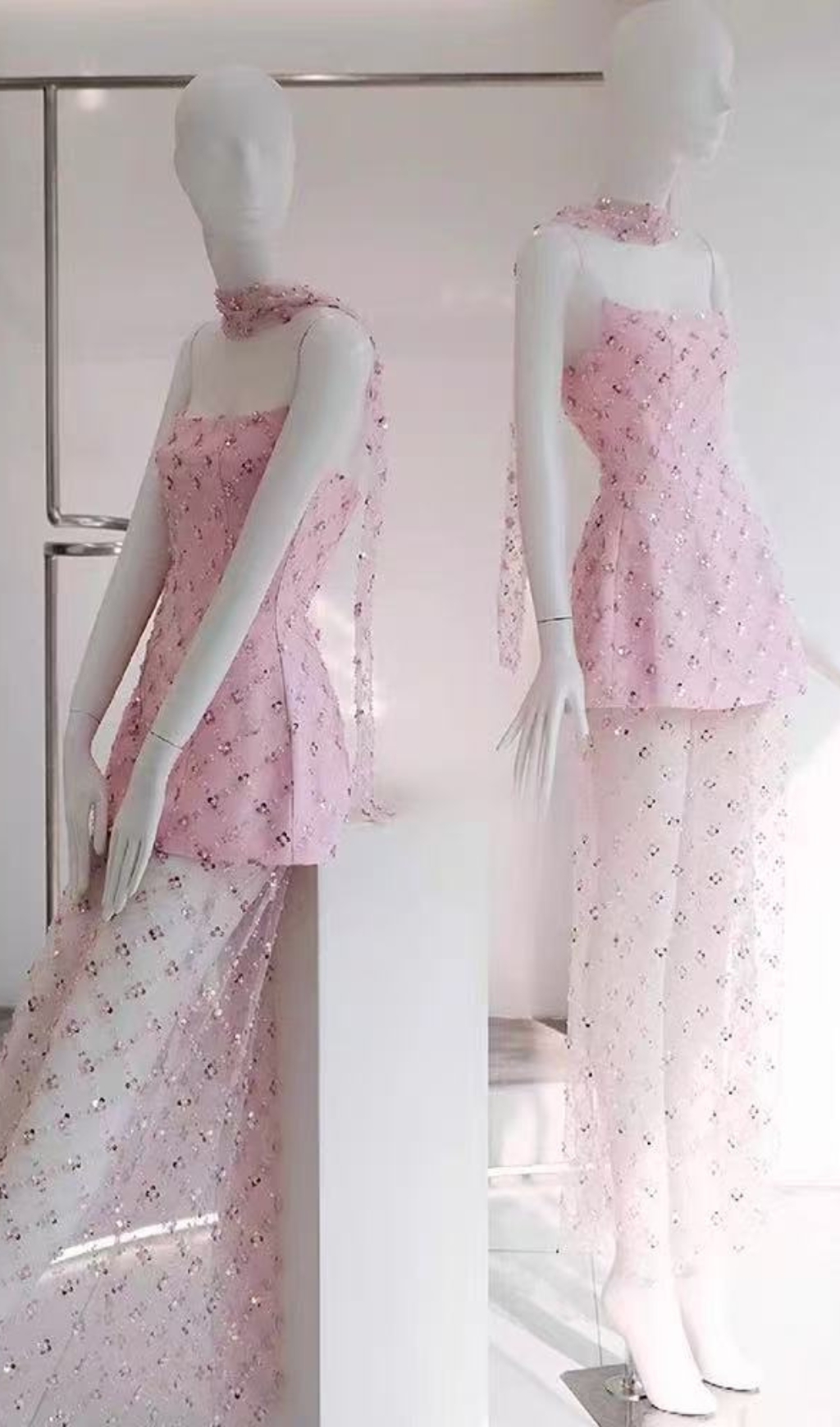 51f16c426c50bc0fb7db319e3fe5b843.jpg Fashionslee Women Eckhard Pink Strapless Sequin Maxi Dress With Scarf
