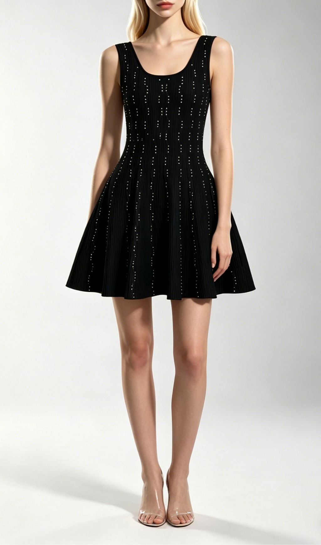 Fashionslee Women Kinneret Black Sleeveless Beaded Knit Mini Dress