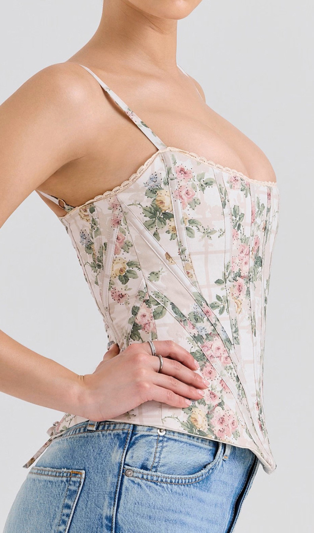 5207d80cc128b2c7eed7b45163f7e201.jpg Fashionslee Women Devica Beige Floral Corset Top