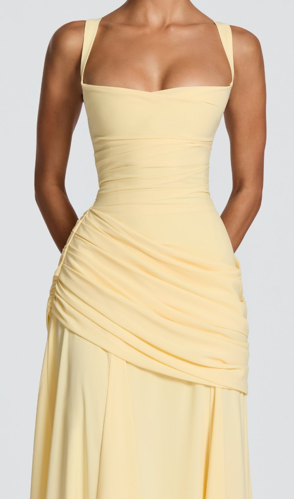 524cd99487a5a1d8c7c0e2d1686c2116.jpg Fashionslee Women Kellie Yellow Strappy Ruched Maxi Dress