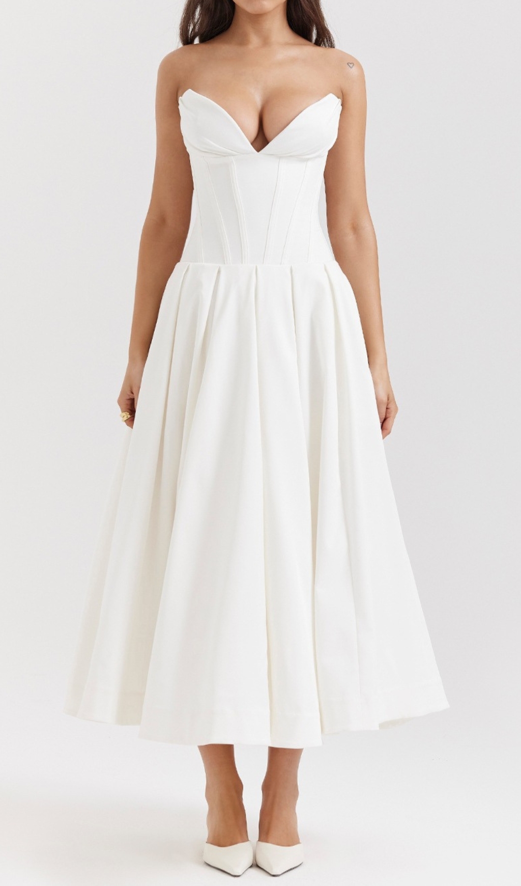 Fashionslee Women Devani White Strapless Corset Midi Dress