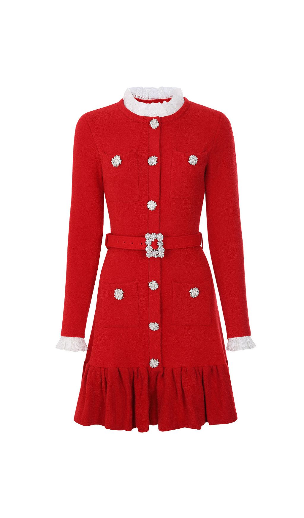 Fashionslee Women Jennie Knit Lace Long Sleeve Mini Dress