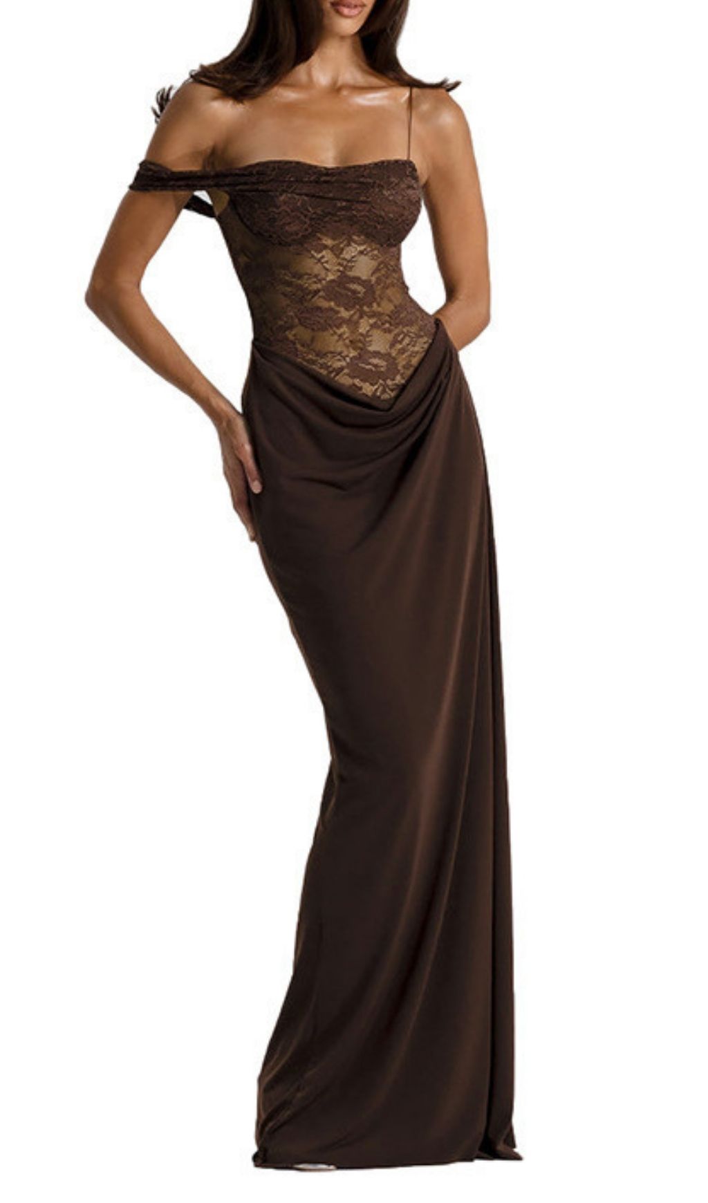 Fashionslee Women Kayleen Coffee Lace Maxi Dress
