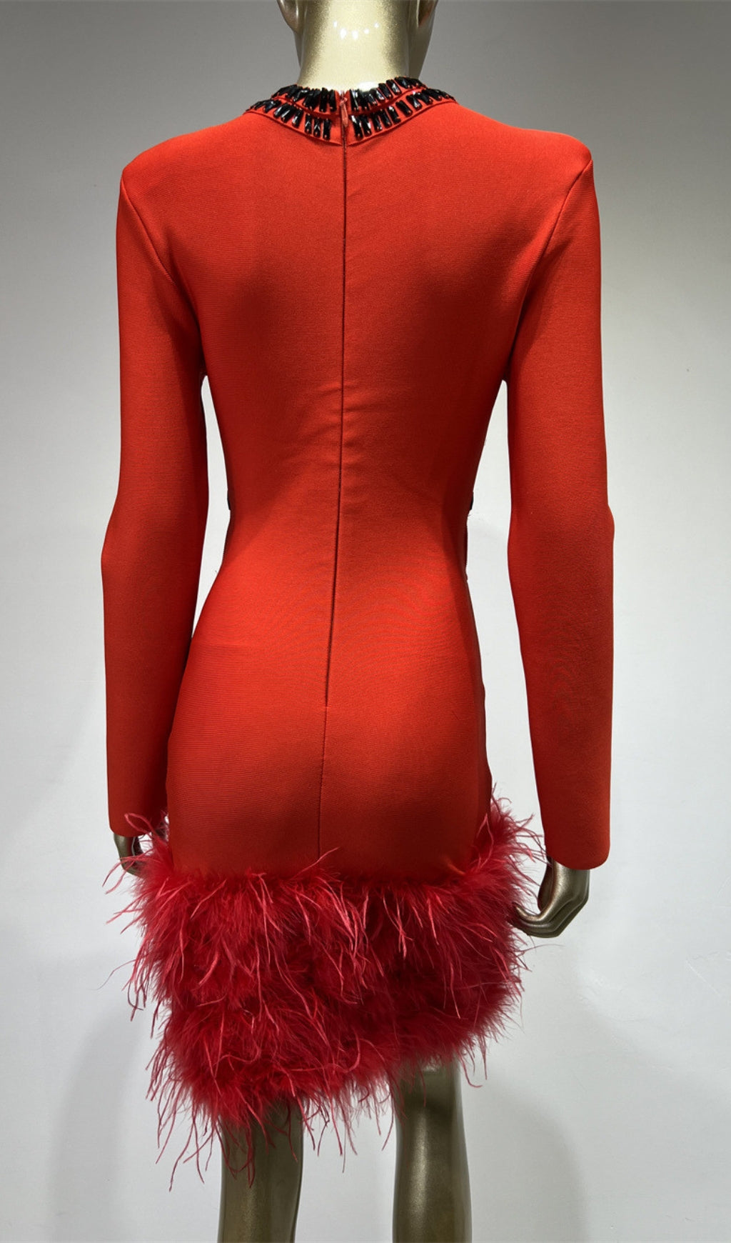 Fashionslee Women Agim Rhinestone Feather Bandage Dress