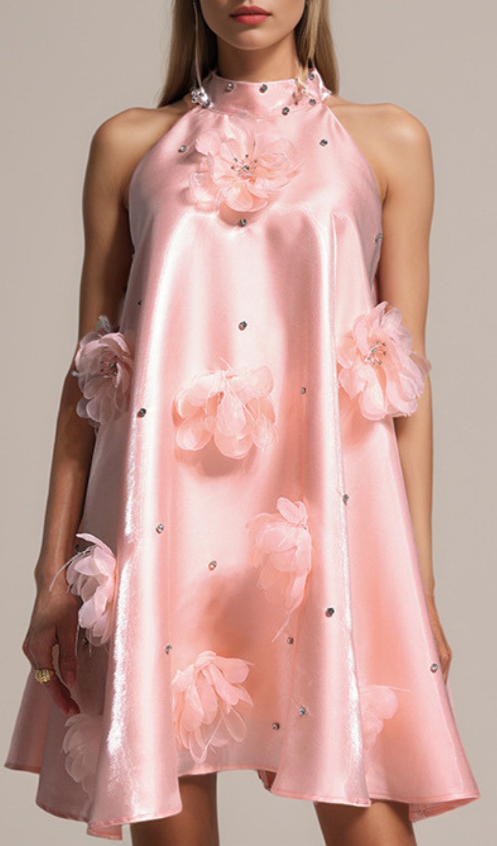 Fashionslee Women Dusty Halter Flower Mini Dress
