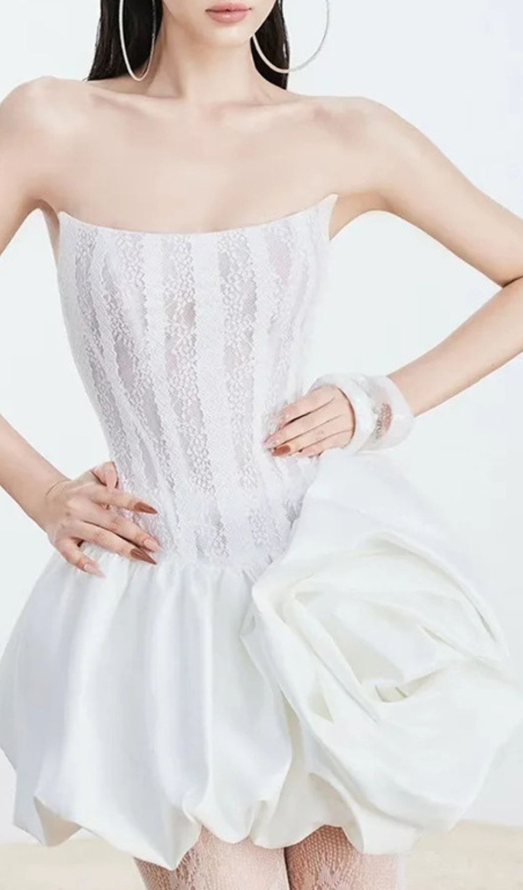 Fashionslee Women Irene White Strapless Corset Flower Mini Dress