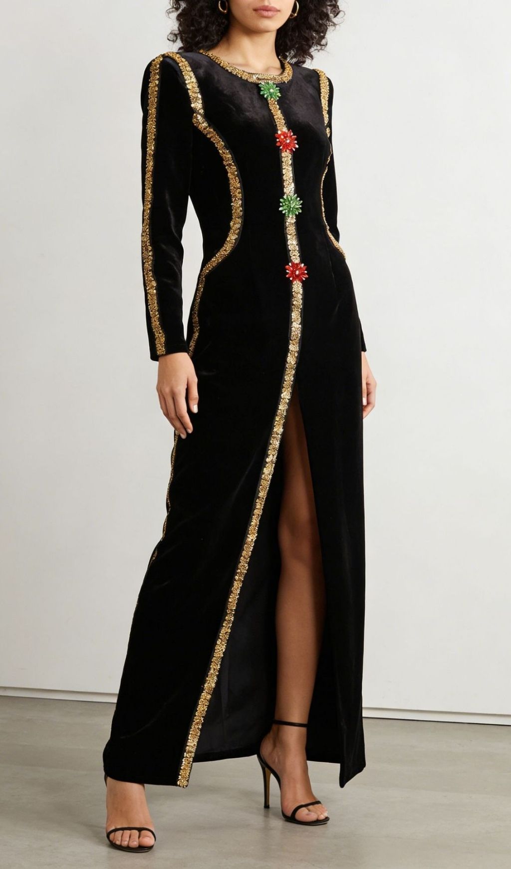 Fashionslee Women Kendria Black Sequin Velvet Maxi Dress