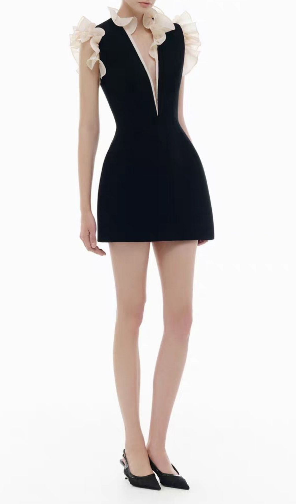 52cb5c441fdba930f53b79d582df2e00.jpg Fashionslee Women Kira Black V-neck Ruffle Mini Dress