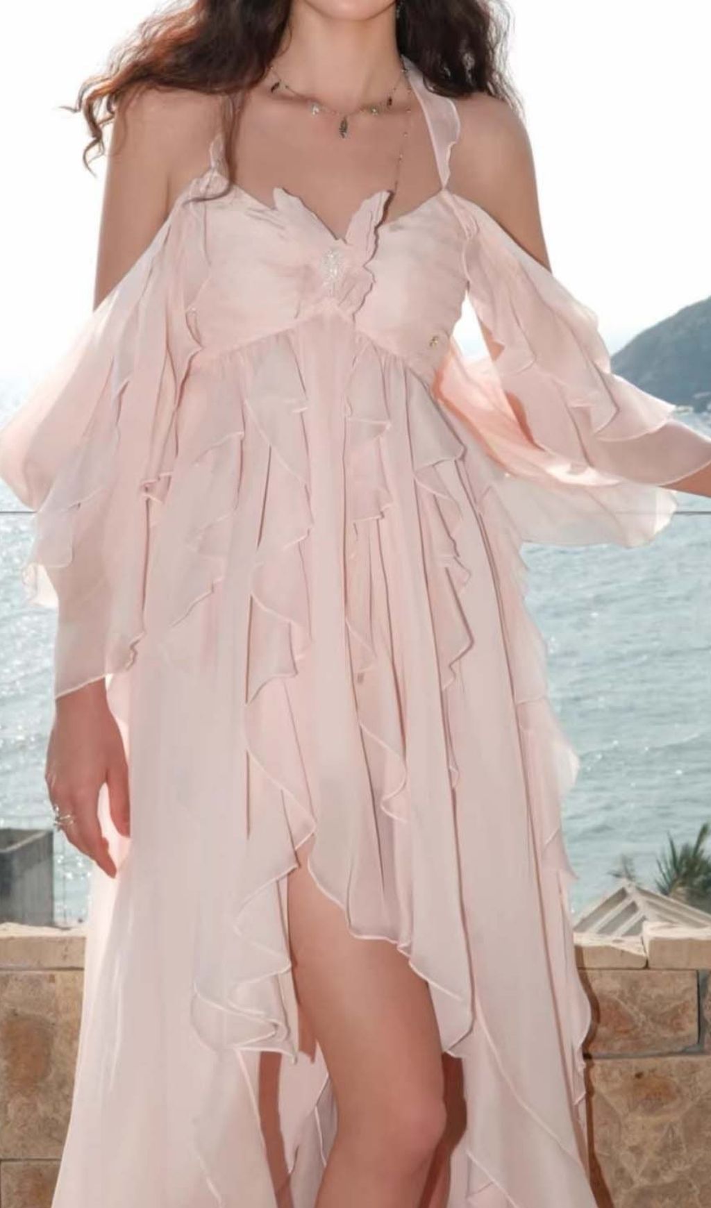 52df81e2a00dcafb37ac2171d771bcdf.jpg Fashionslee Women Komali Pink Halter Butterfly Ruffle Maxi Dress