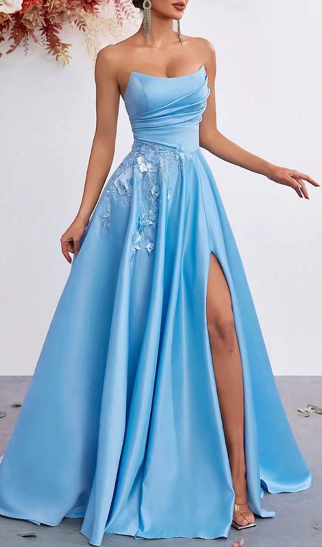 Fashionslee Women Kaiyo Blue Strapless Flower Maxi Dress
