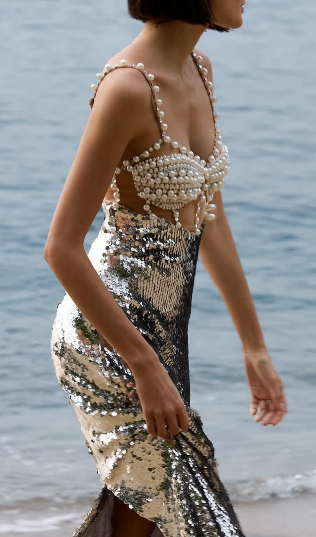 VINTAGE BEADED SEQUIN MIDI DRESS - OWNCI
