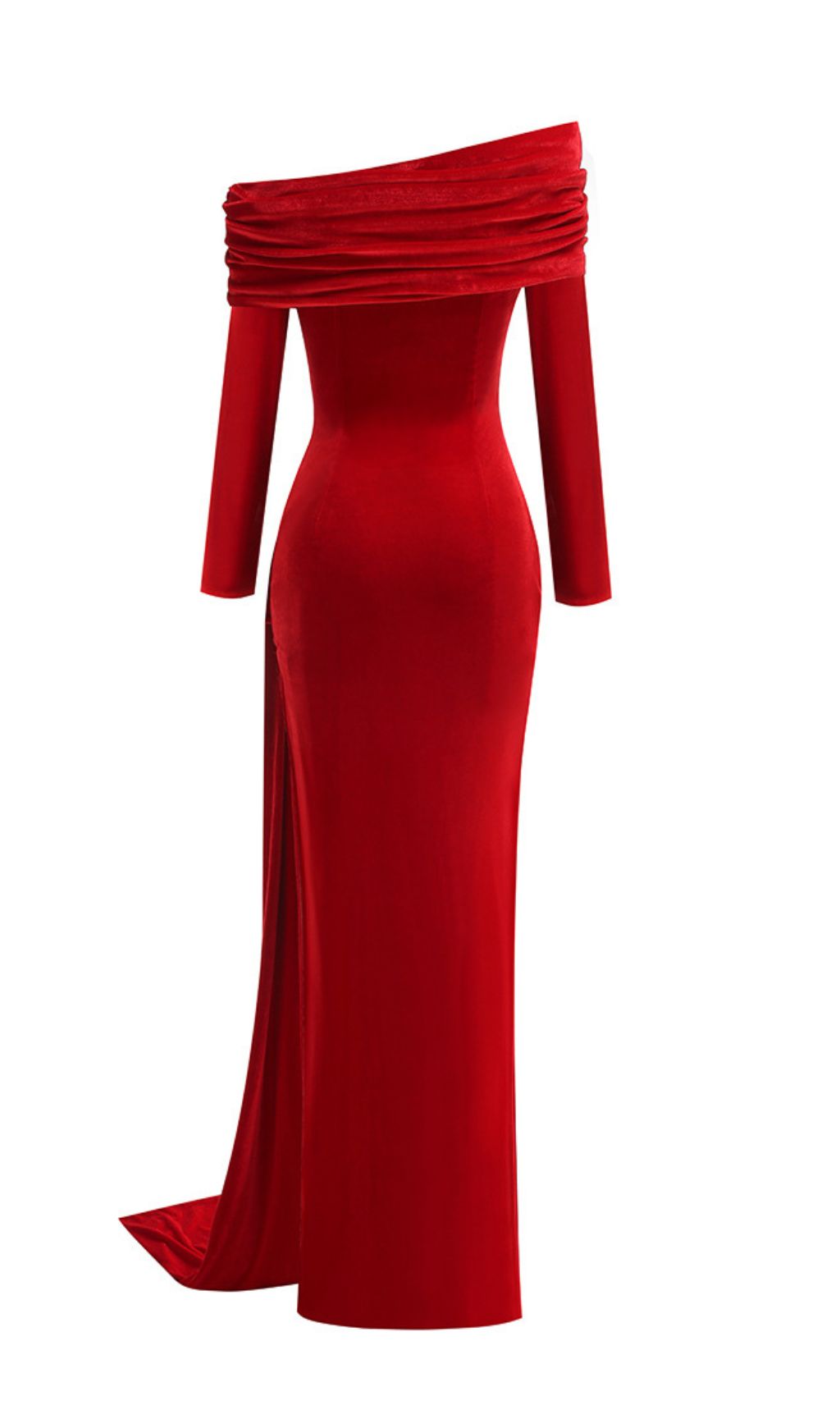 Fashionslee Women Jahanna Red Long Sleeve Ruched Velvet Maxi Dress
