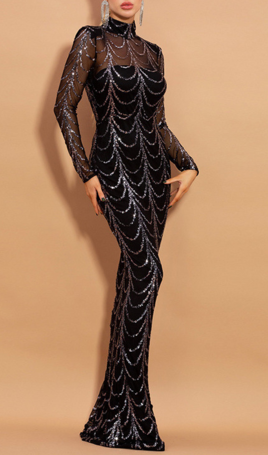 532a823d8b73bf11ccdb990ea1b5dad0.jpg Fashionslee Women Bethia Black Sequin Mesh Sleeve Maxi Dress