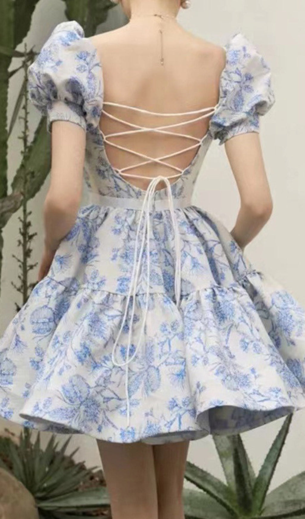 Fashionslee Women French Puff Sleeve Printed Mini Dress