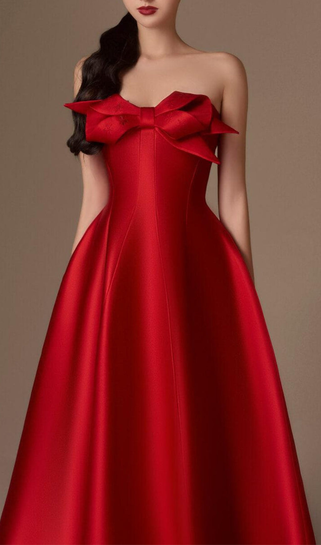 Fashionslee Women Avani Red Flared Semi-Heart Neck Taffeta Dress
