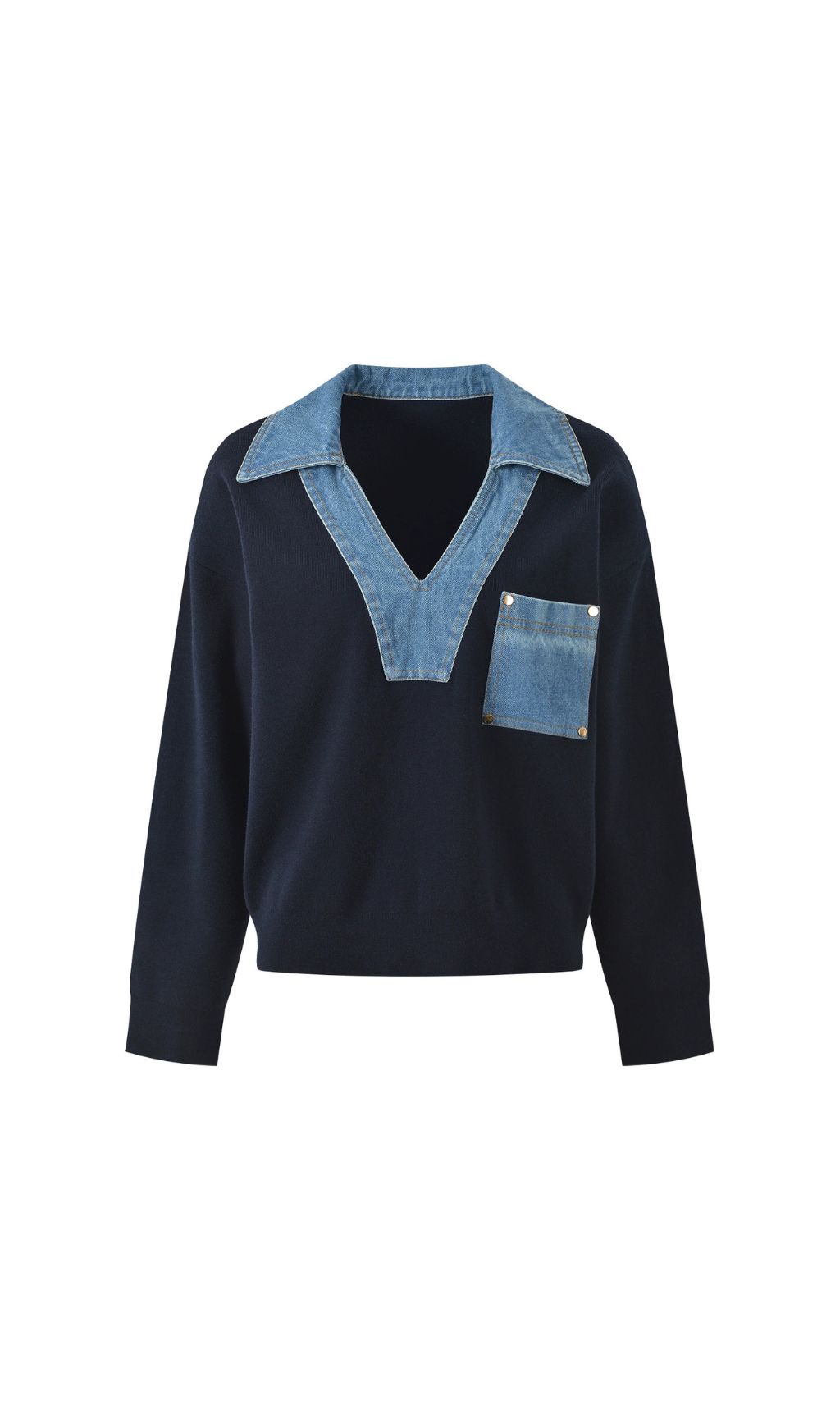 53c672dd738e95080709578f93b32c98.jpg Fashionslee Women Sweater with Denim Details