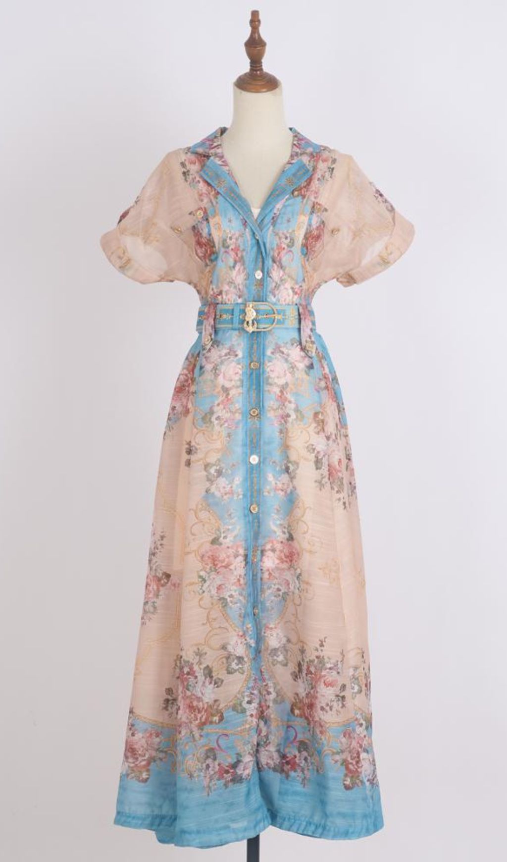 Fashionslee Women Gloria Printed Belt Maxi Dress