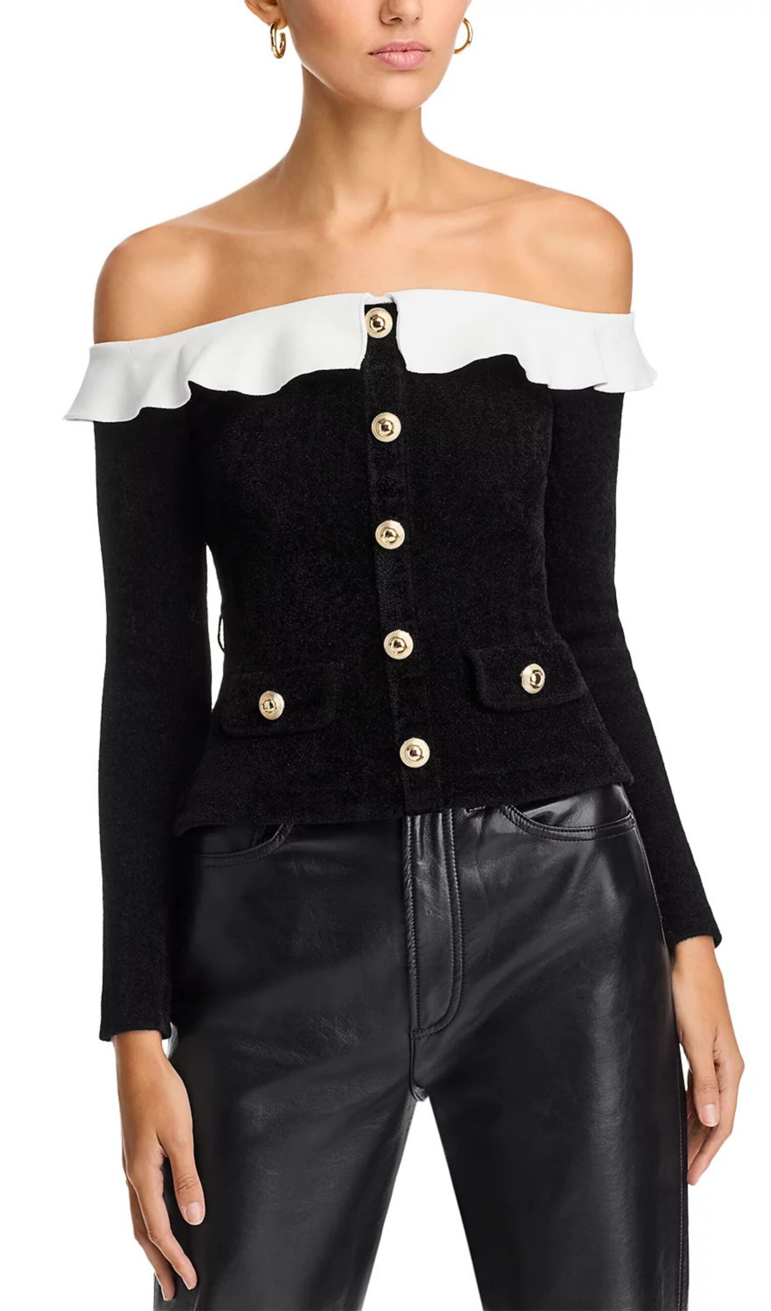 53e1aac06c64eef9dbccedf23f957db3.jpg Fashionslee Women Chenille Knit Off-The-Shoulder Top