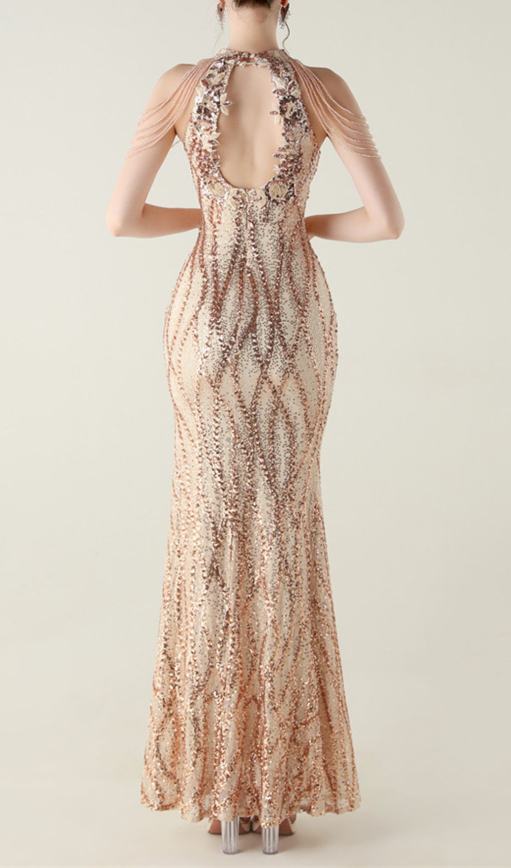Fashionslee Women Ikra Halter Sequin Slit Maxi Dress
