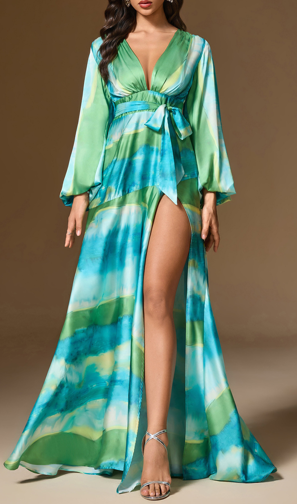 Fashionslee Women Galena Printed Long Sleeve Maxi Dress