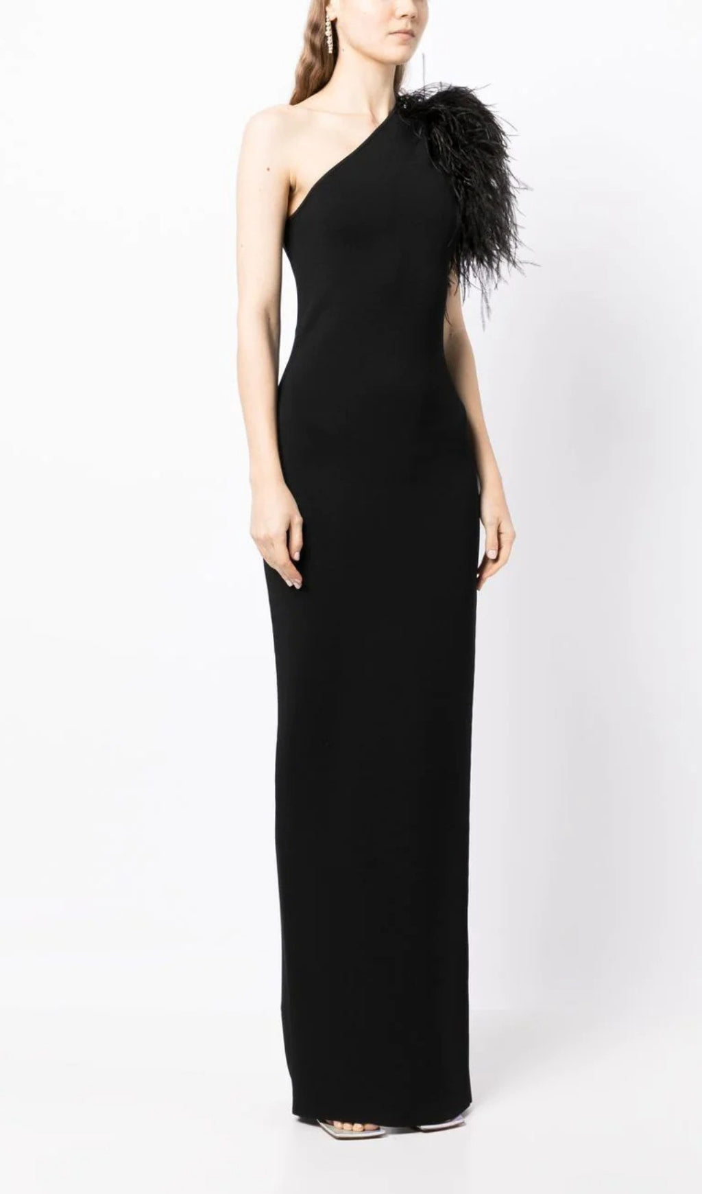 541e66c396a22a13c9c54c96c67b953f.jpeg Fashionslee Women Black One-Shoulder Feather Maxi Dress