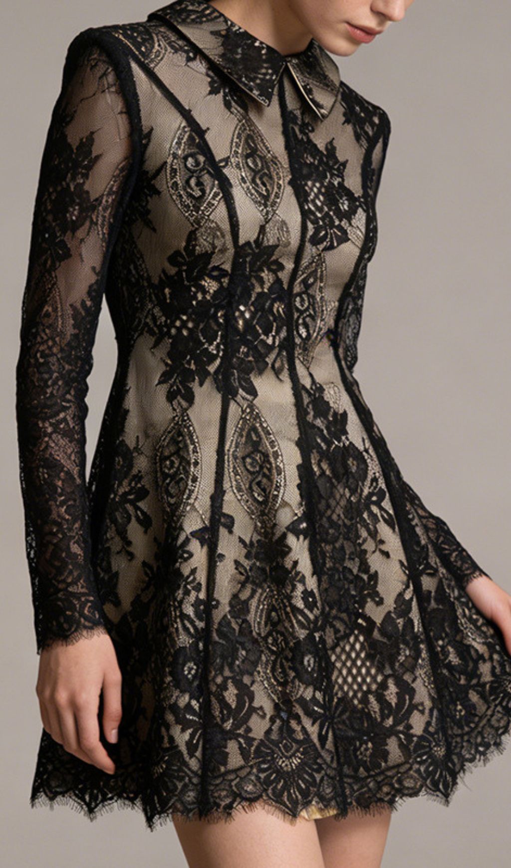 Fashionslee Women Jasiri Black Lace Long Sleeve Mini Dress