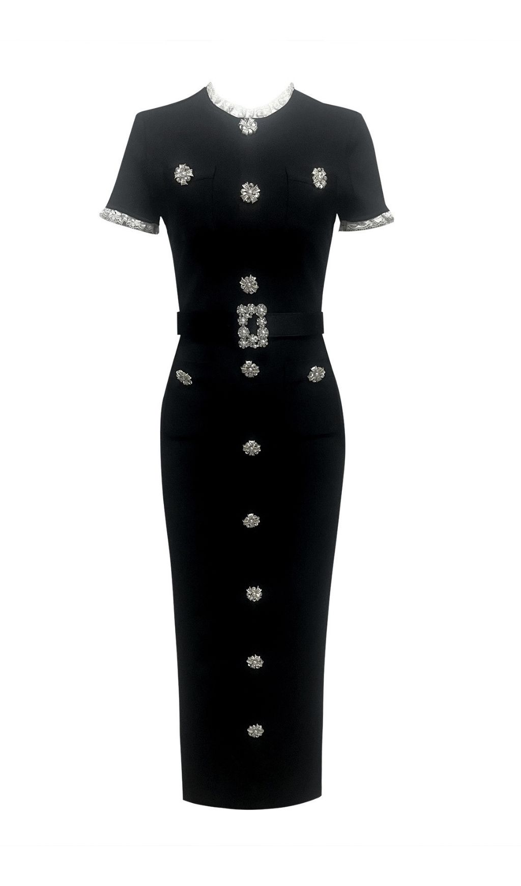 54386dded8478d65cc96238e8805c16d.jpg Fashionslee Women Karolyn Black Lace Trim Bandage Midi Dress