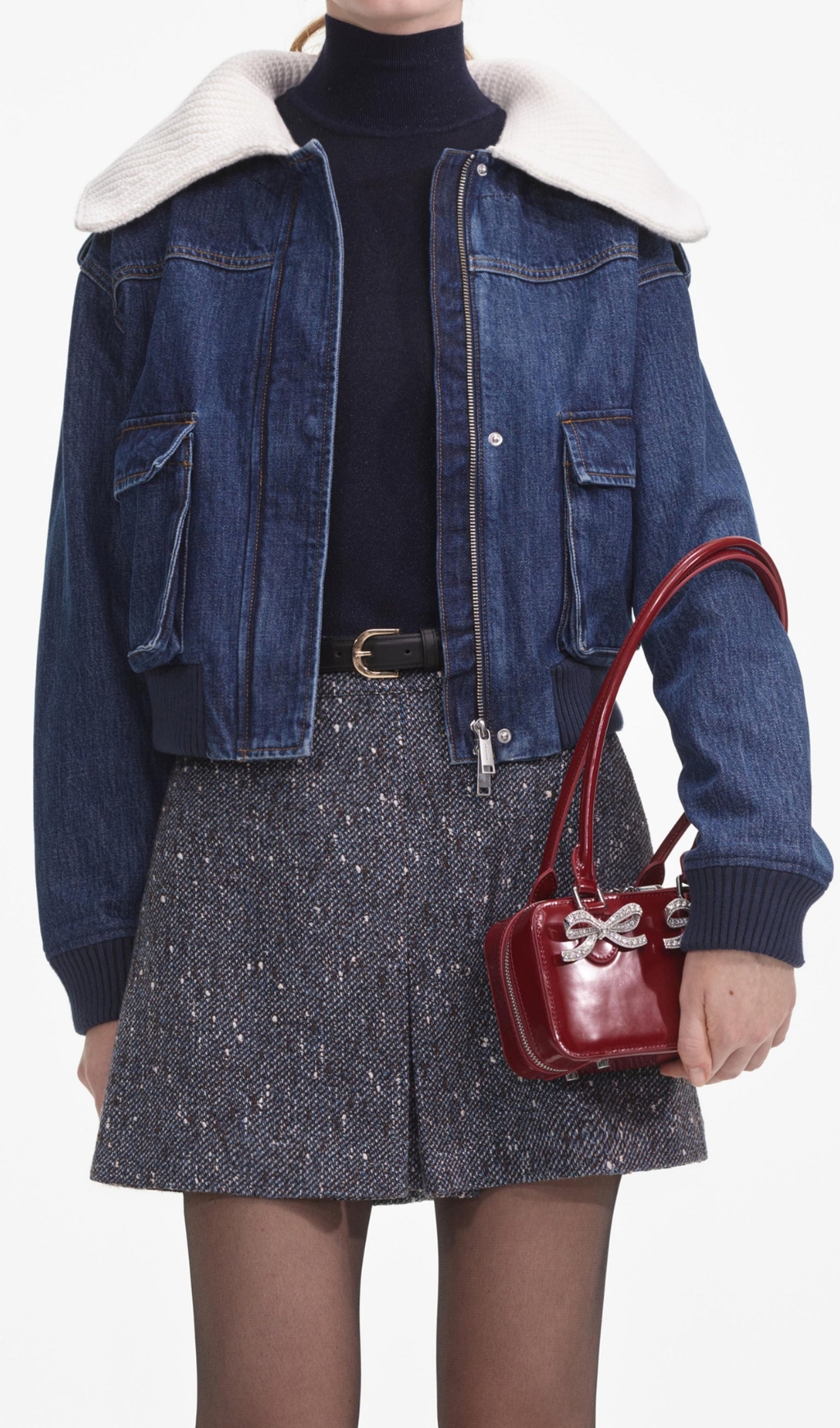 543dc653ec342e473f3cc5408b3c64a9.jpg Fashionslee Women Denim Knit Collar Jacket