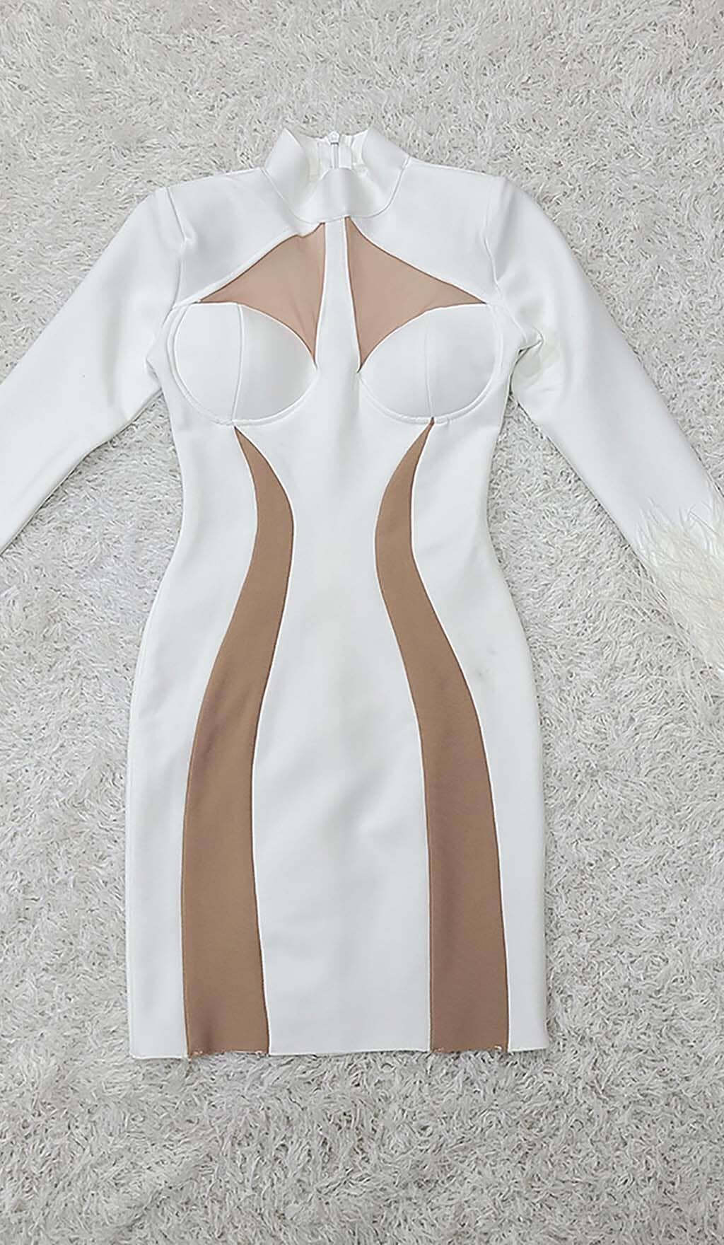 Fashionslee Women Feather Bandage Mini Dress-White