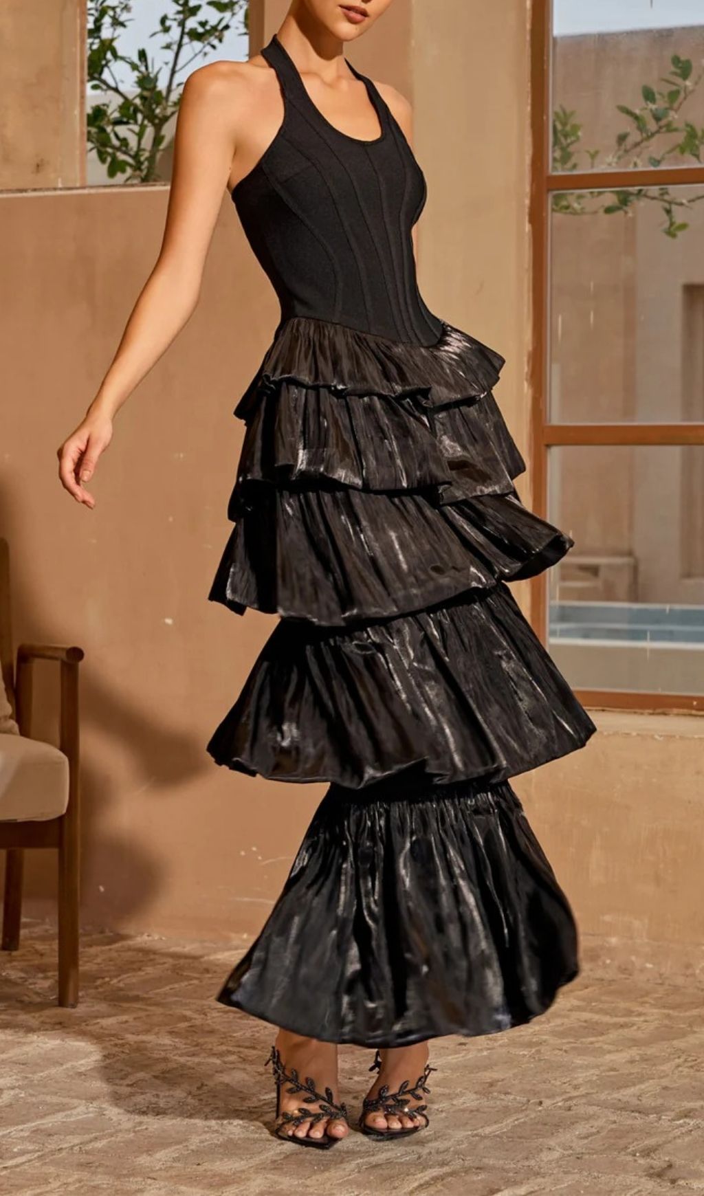 Fashionslee Women Karev Halterneck Tiered Maxi Dress