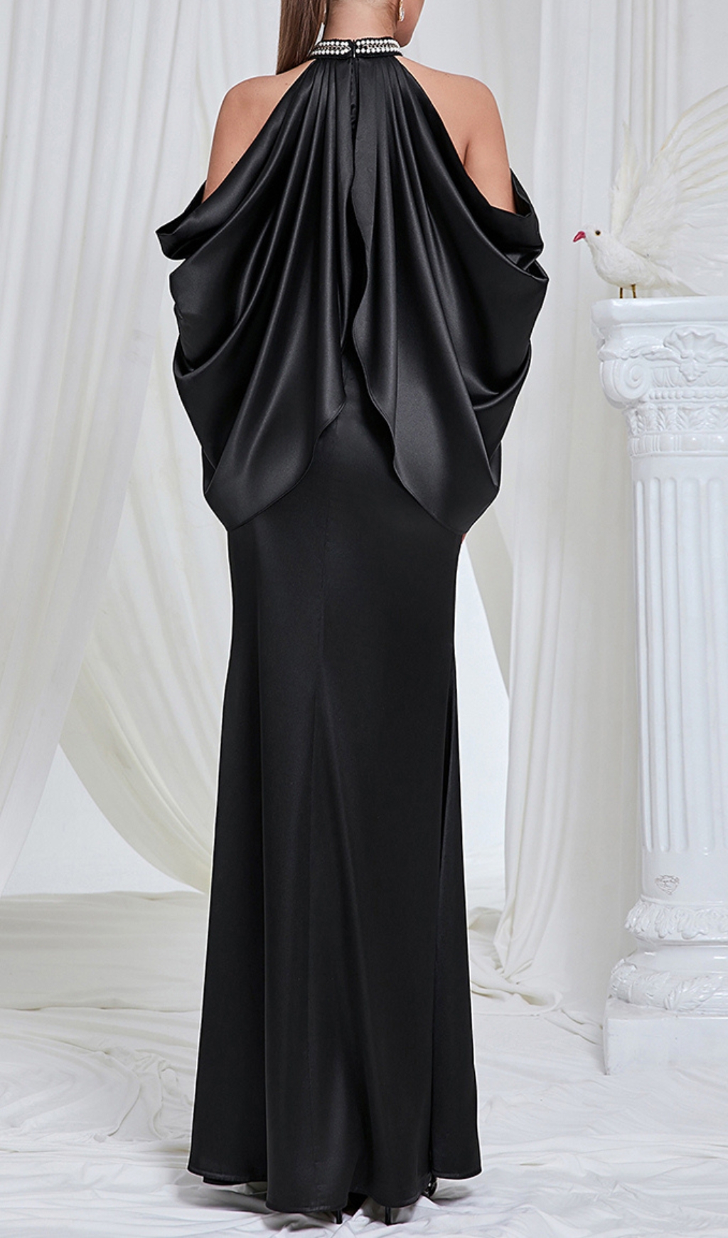 Fashionslee Women Brye Black Halter Hollow Out Maxi Dress