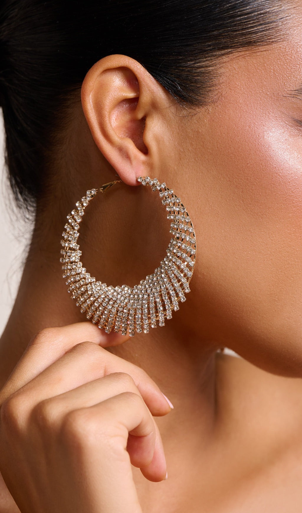 Fashionslee Women Gold Diamante Hoop Earrings