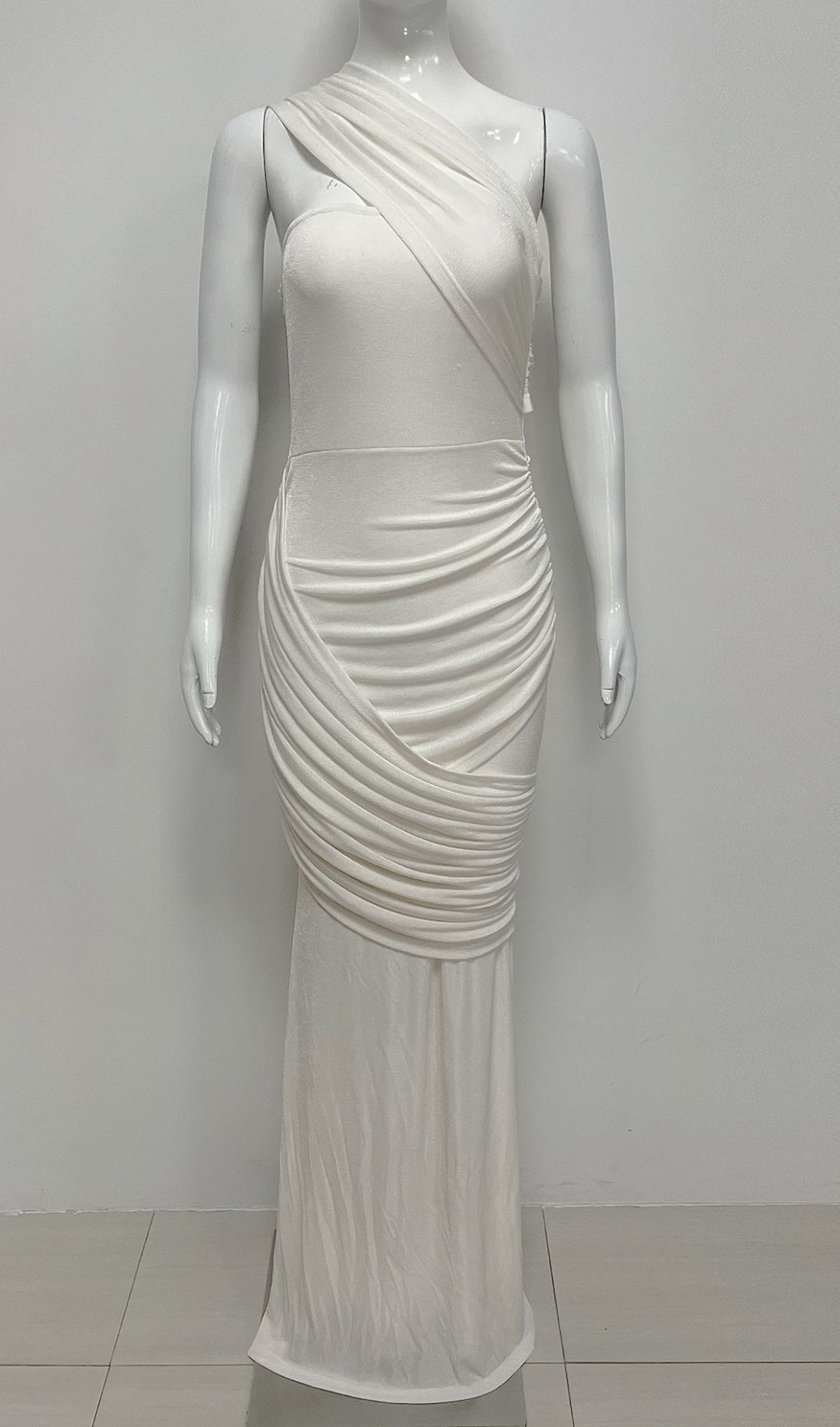 Fashionslee Women Kesley White Ruched Maxi Dress