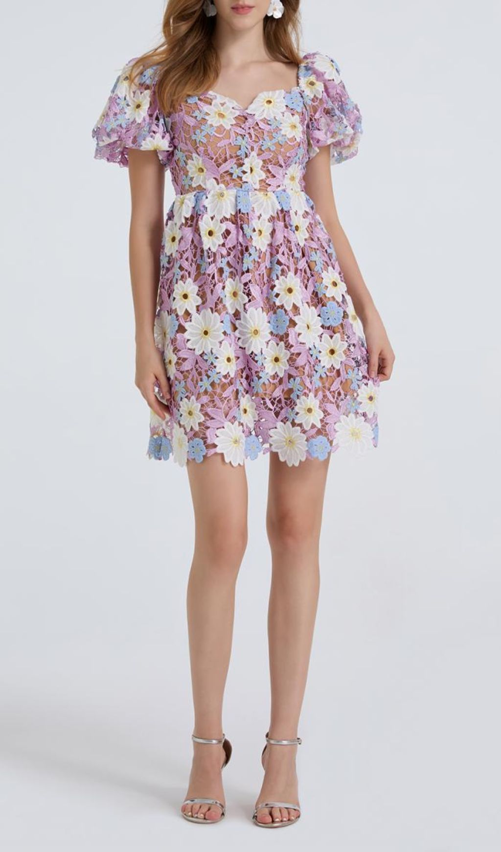 54ae73358d9ded57b65034fa8f65a3b7.jpg Fashionslee Women Fiducia Purple Flower Embroidery Puff Sleeve Mini Dress