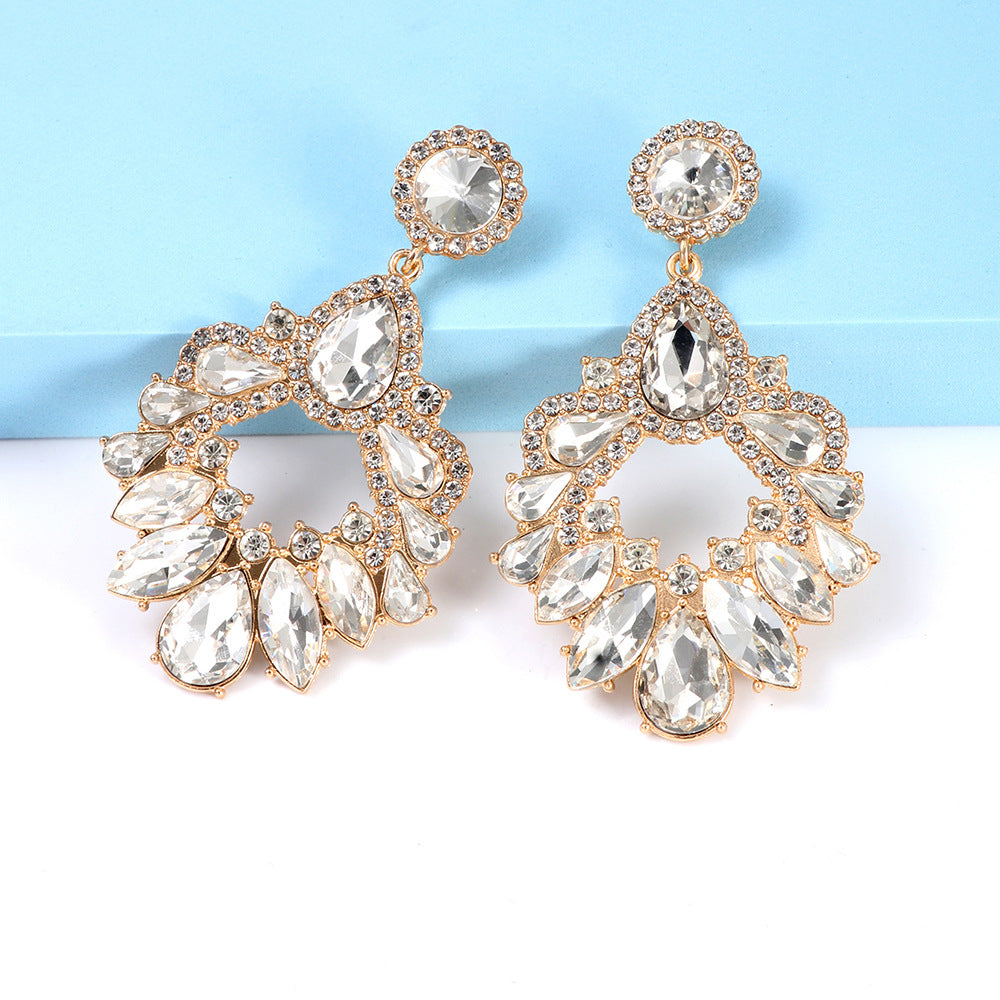 Fashionslee Women White Crystal Chandelier Drop Earrings