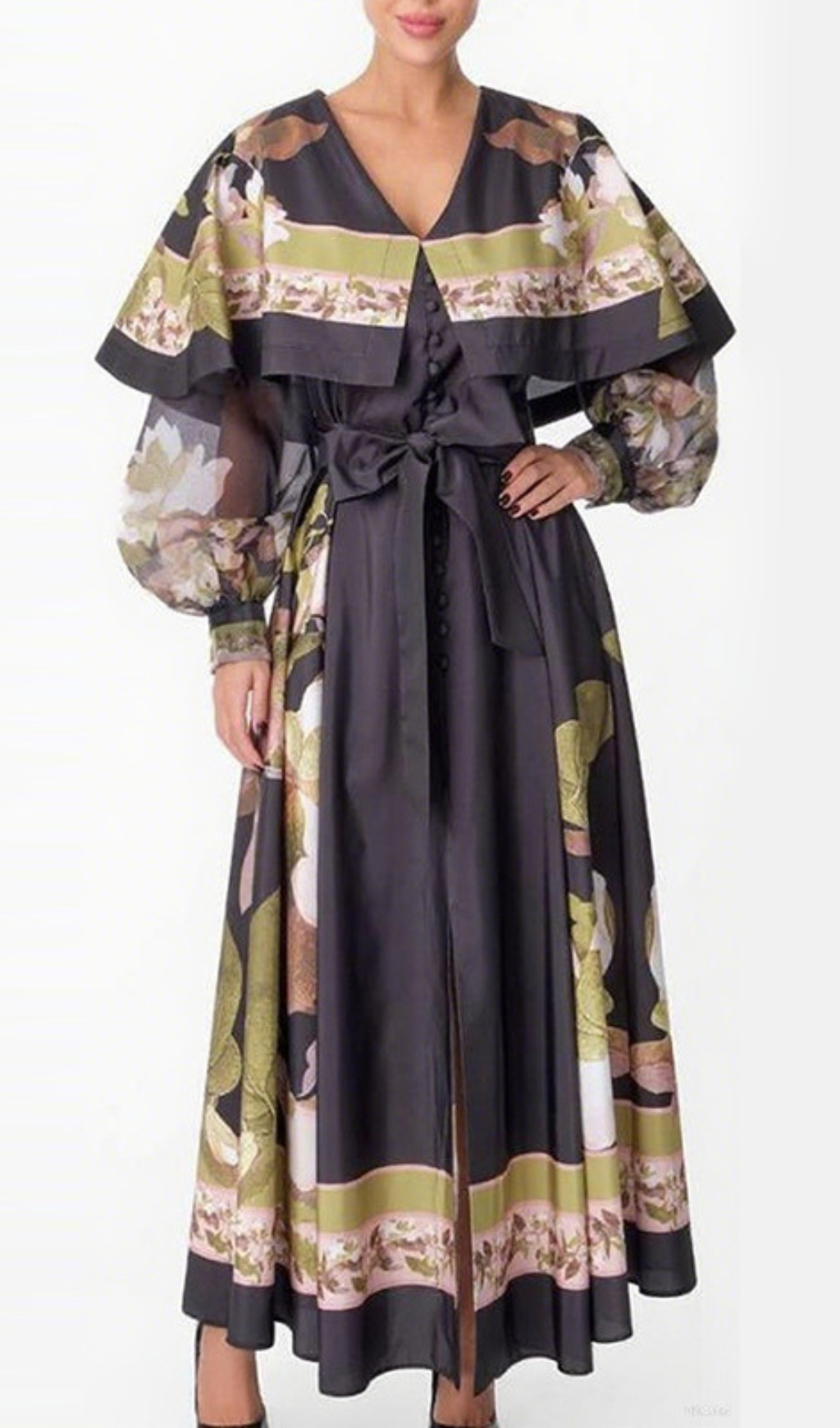 Fashionslee Women Helena Flower Printed Long Sleeve Maxi Dress