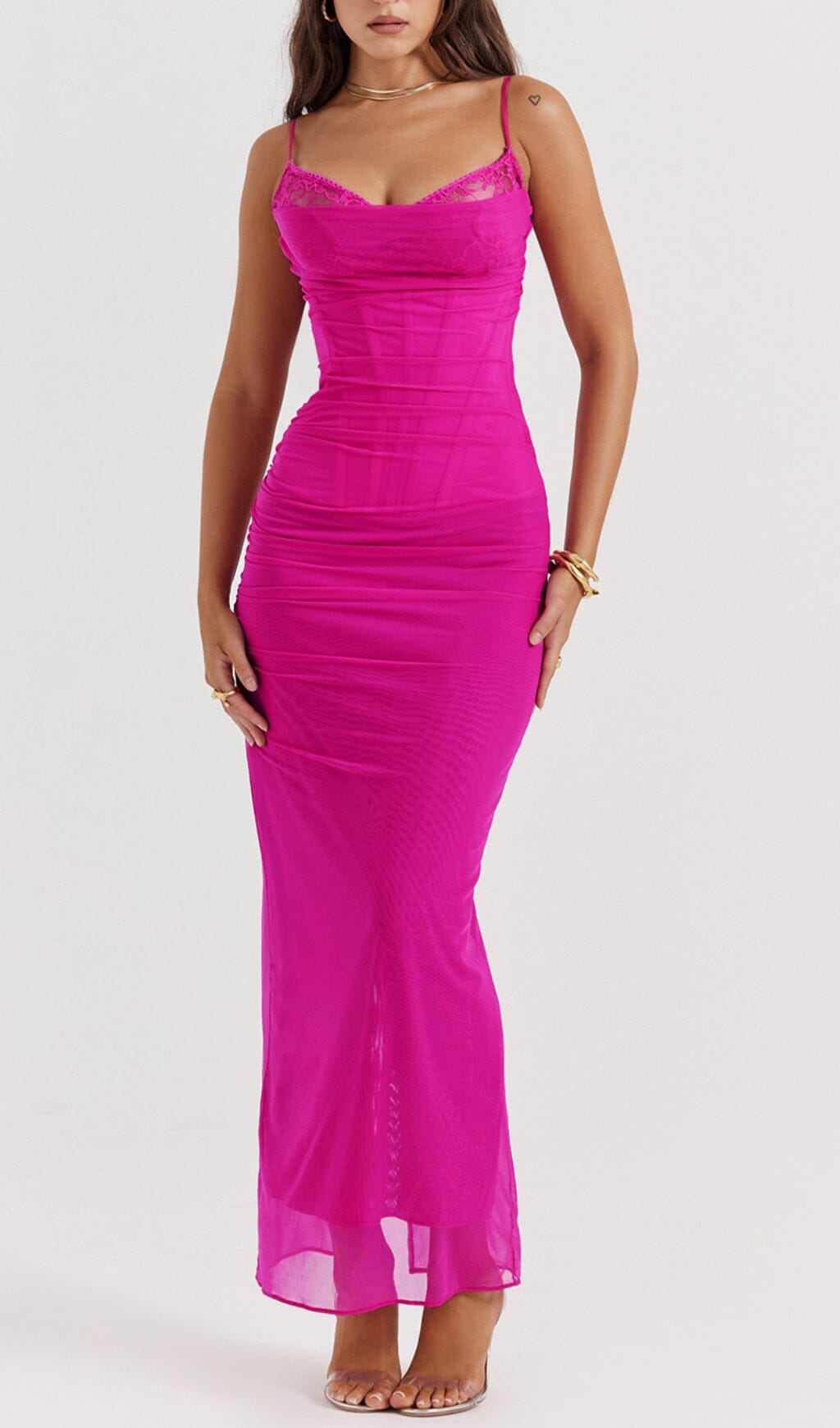 Fashionslee Women Fuchsia Corset Maxi Dress