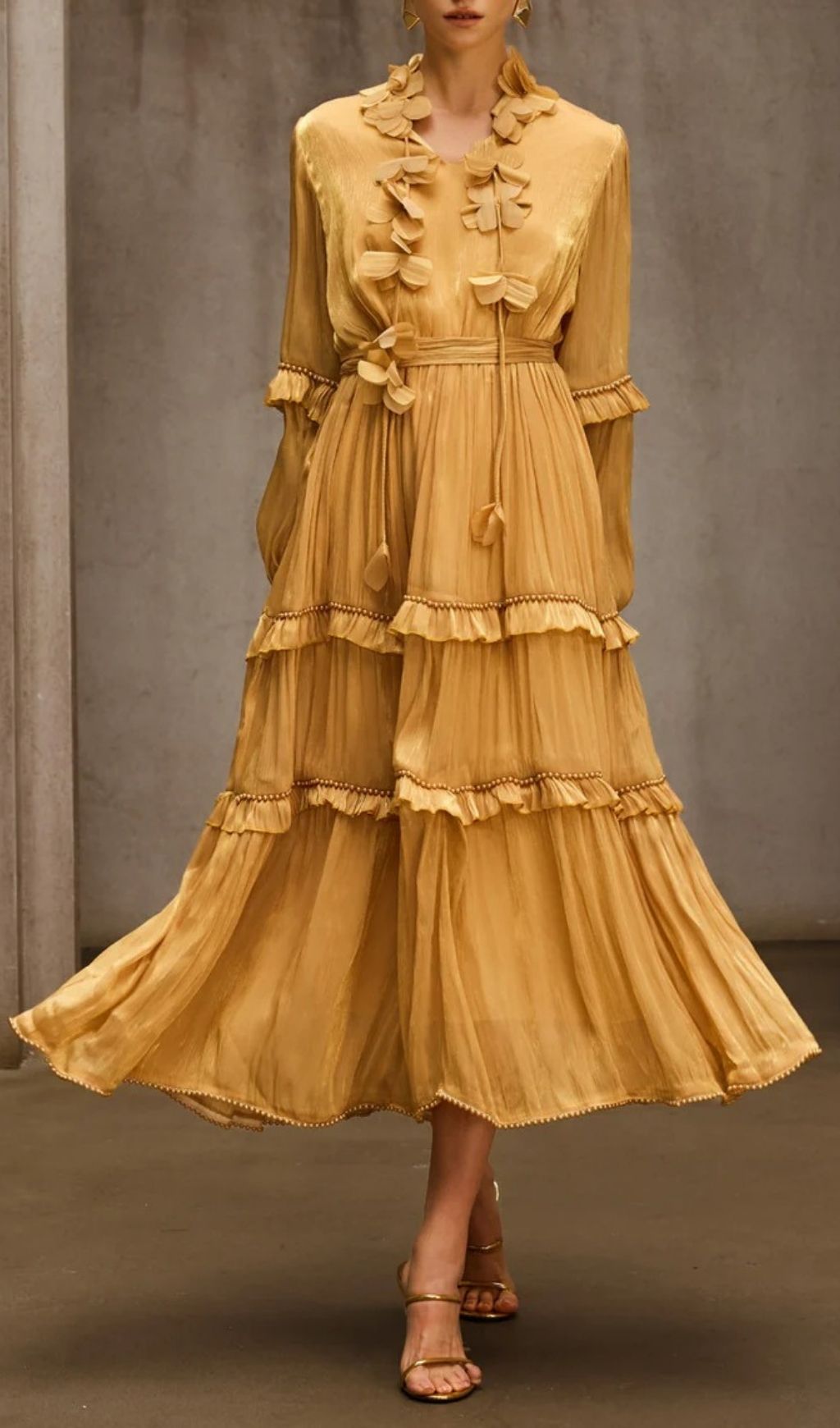 Fashionslee Women Dzon Balloon Sleeve Flower Midi Dress
