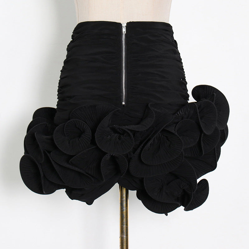 54e6d6700c9aded4d574addc1c6b842a.jpeg Fashionslee Women Strapless Flower Pleated Skirt In Black