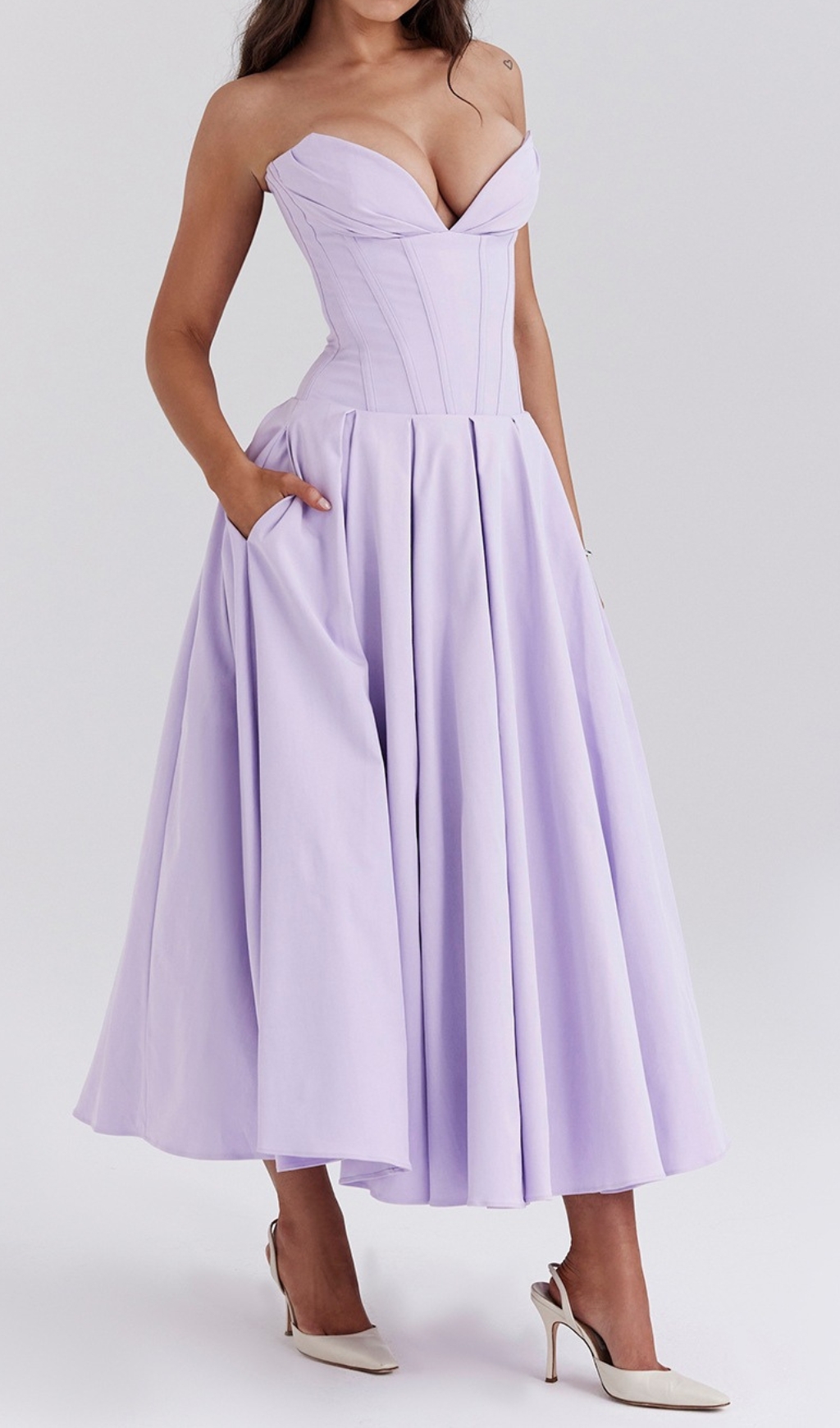PURPLE STRAPLESS VIRAL CORSET MIDI DRESS - OWNCI PURPLE STRAPLESS VIRAL CORSET MIDI DRESS - OWNCI