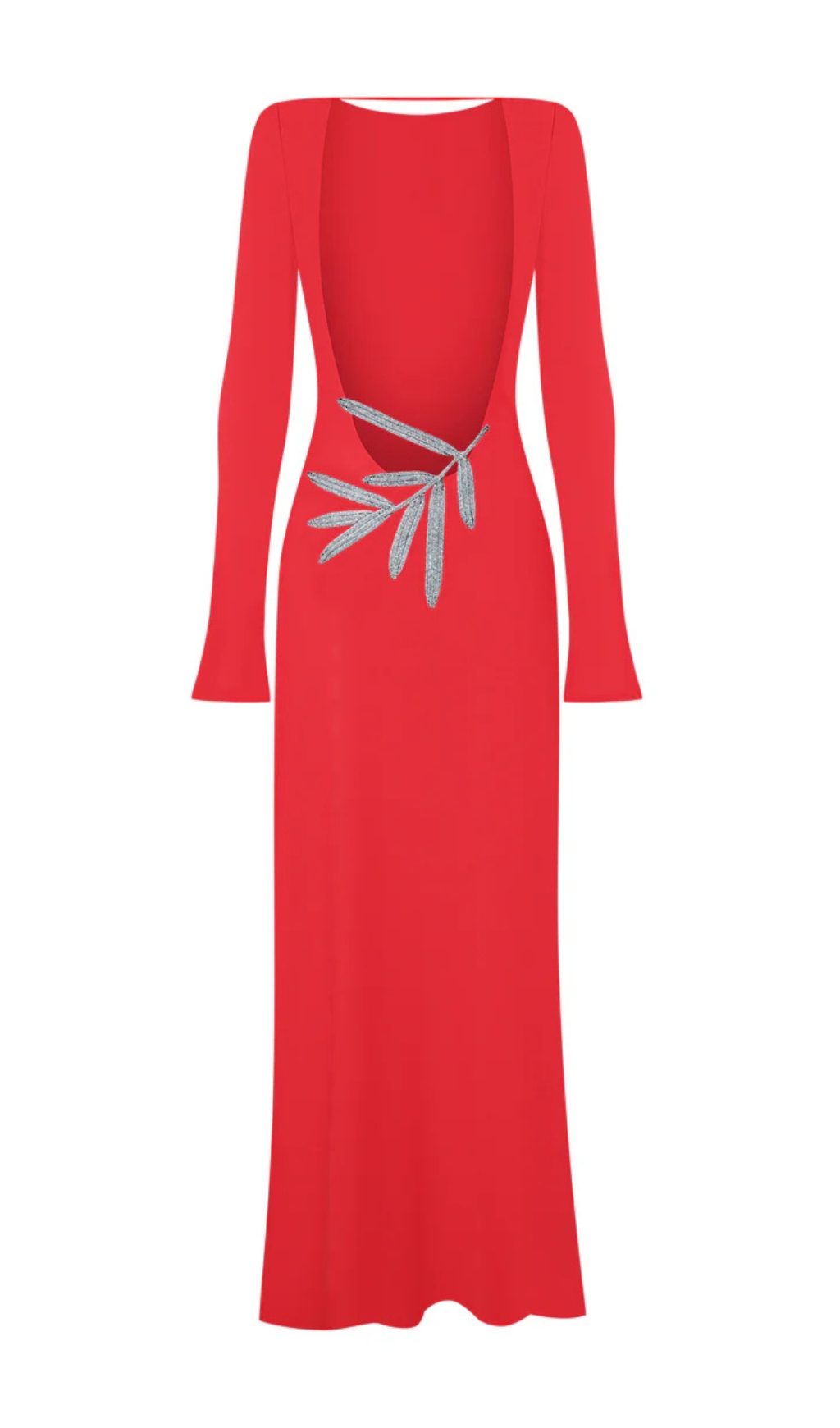 Fashionslee Women Basma Red Long Sleeve Backless Maxi Dress