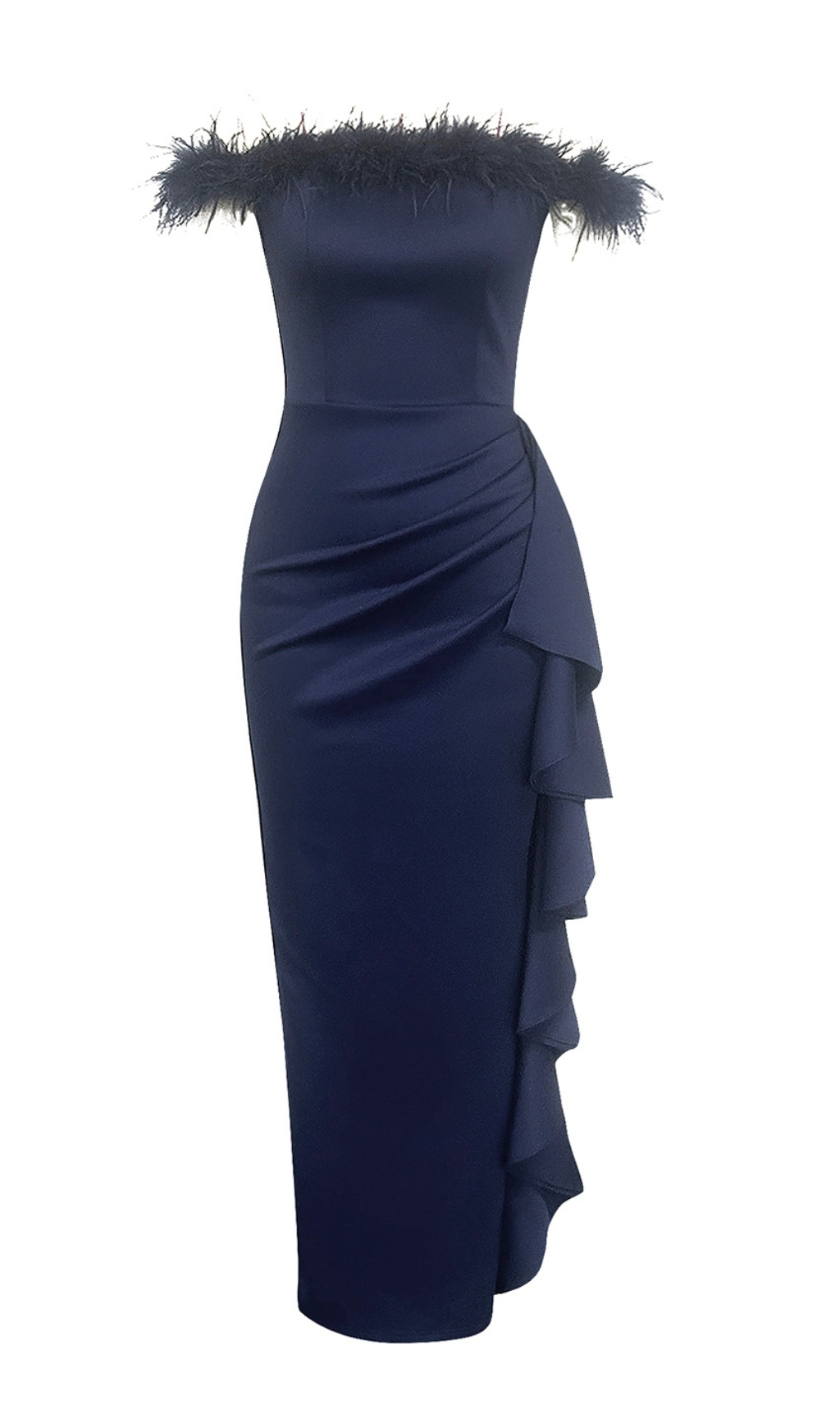 Fashionslee Women Burcu Feather Off-Shoulder Maxi Dress