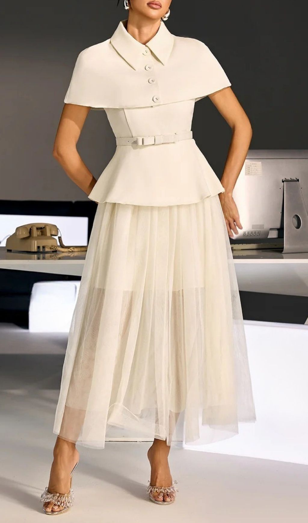 Fashionslee Women Larevix Cape Skirt Set With Belt