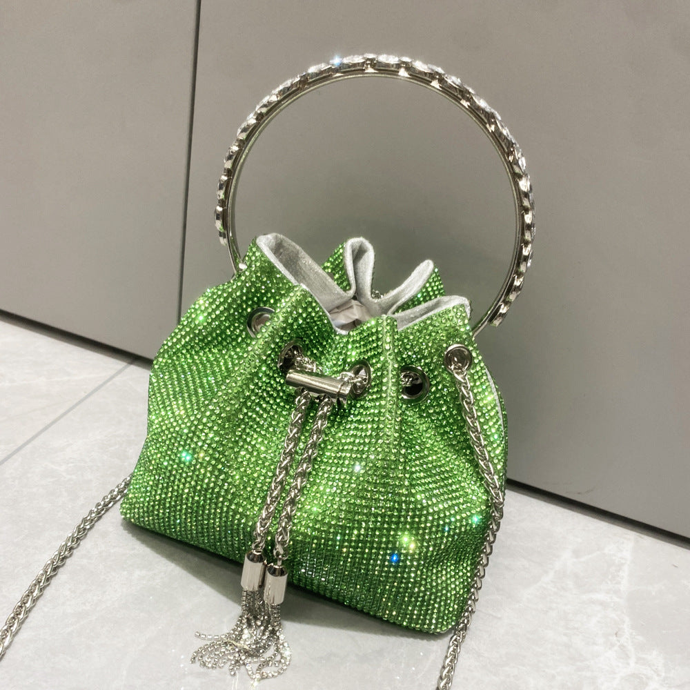 553d39ef96dbadb11189a37ee7bd7db3.jpeg Fashionslee Women Crystal Embellished Bucket Bag In Green