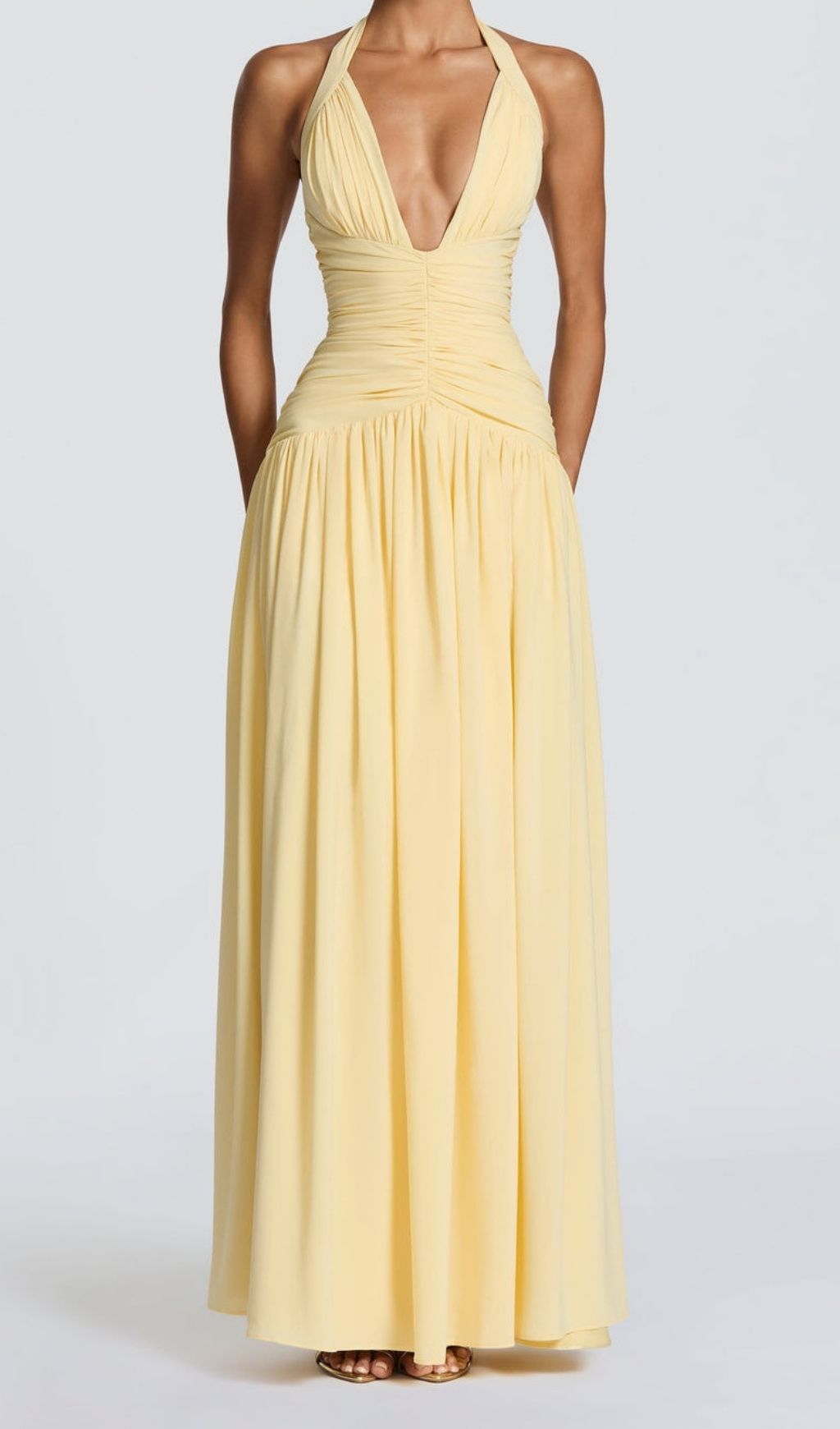 55674ea581d32c30010ab370c424fdba.jpg Fashionslee Women Kelley Yellow Halter Ruched Maxi Dress