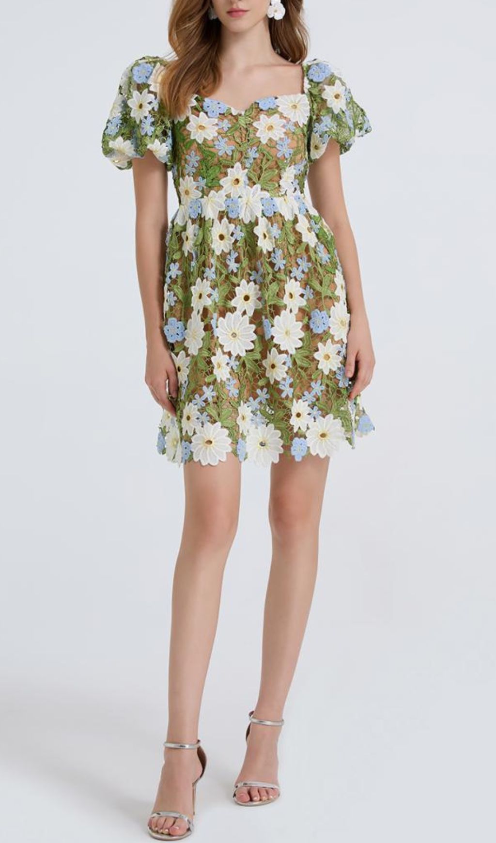 556c9ba66aaec7bbcab6133e13b3f992.jpg Fashionslee Women Fiducia Green Flower Embroidery Puff Sleeve Mini Dress