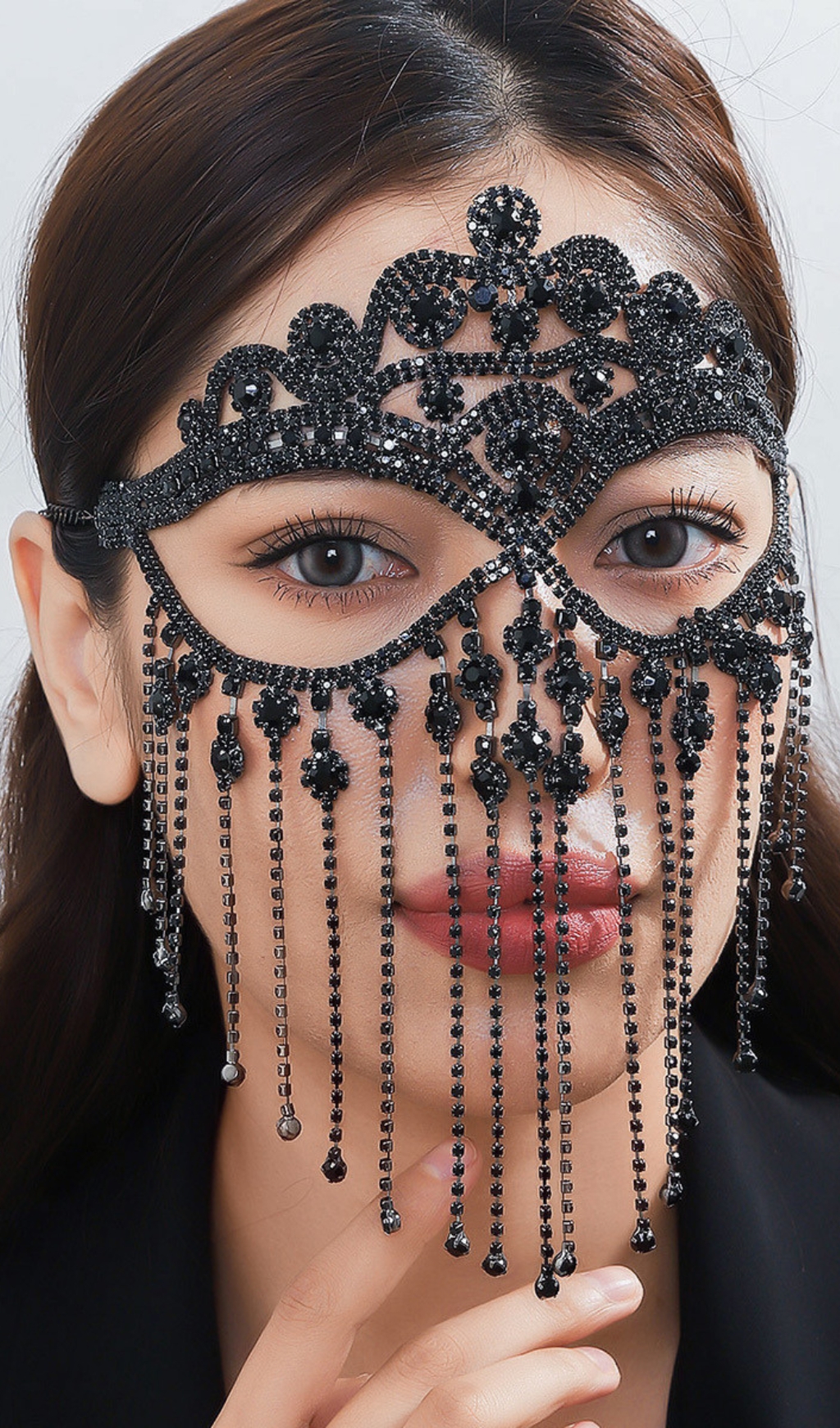 5574a893319a4d2ad9a6b093acee48d1.jpg Fashionslee Women Delfina Rhinestone Tassel Mask