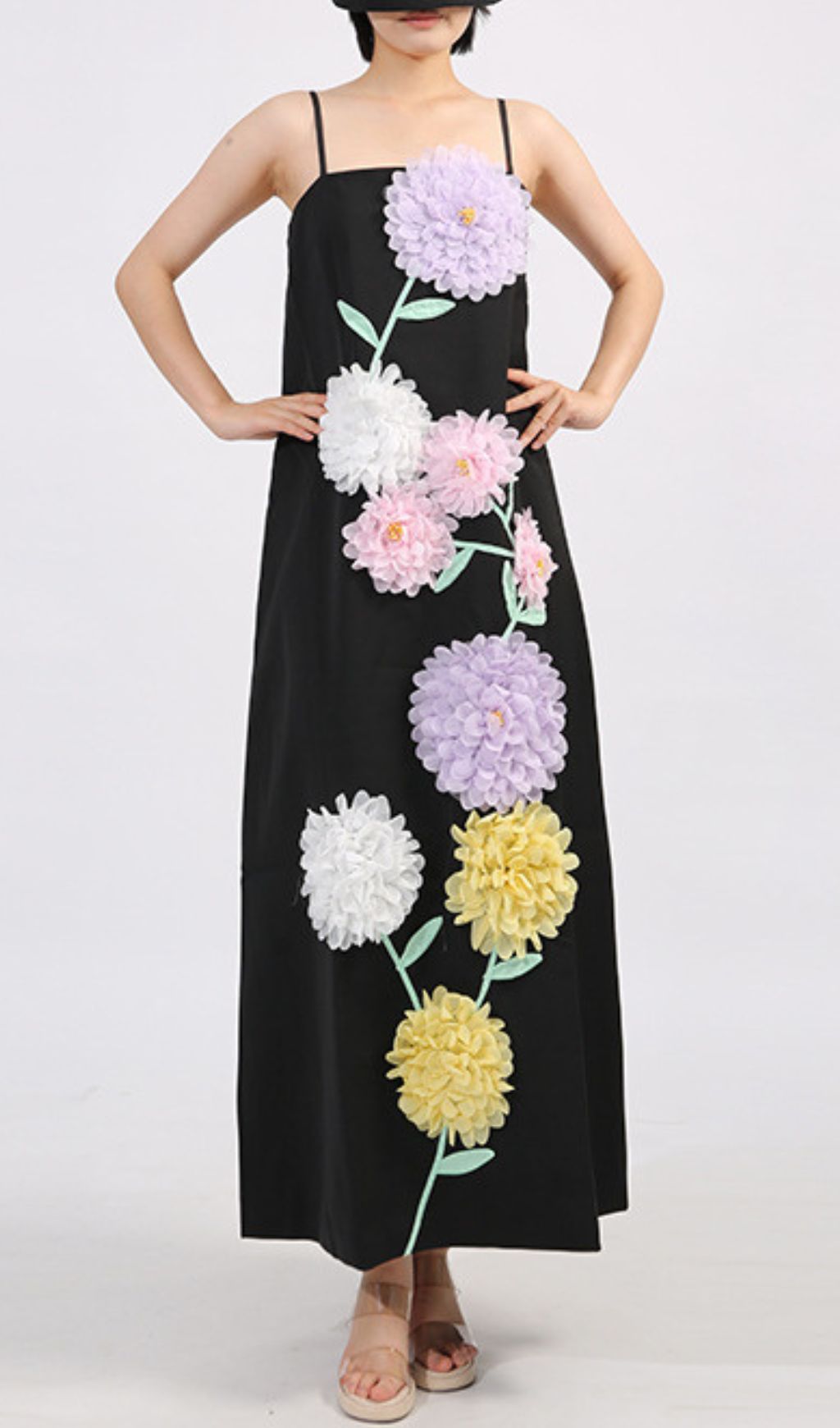 Fashionslee Women Erica Black Strappy Flower Embellished Maxi Dress
