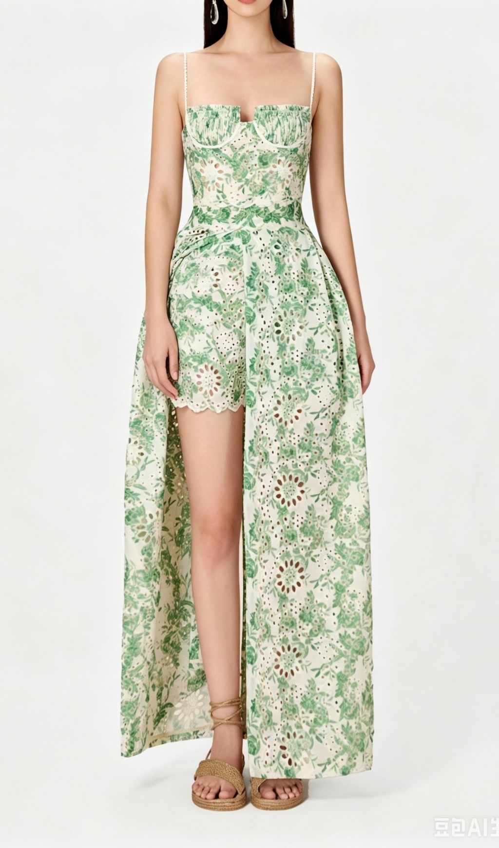55a7d19694f55f22011c9fc73305c426.jpg Fashionslee Women Kolby Green Printed Maxi Dress & Shorts Set