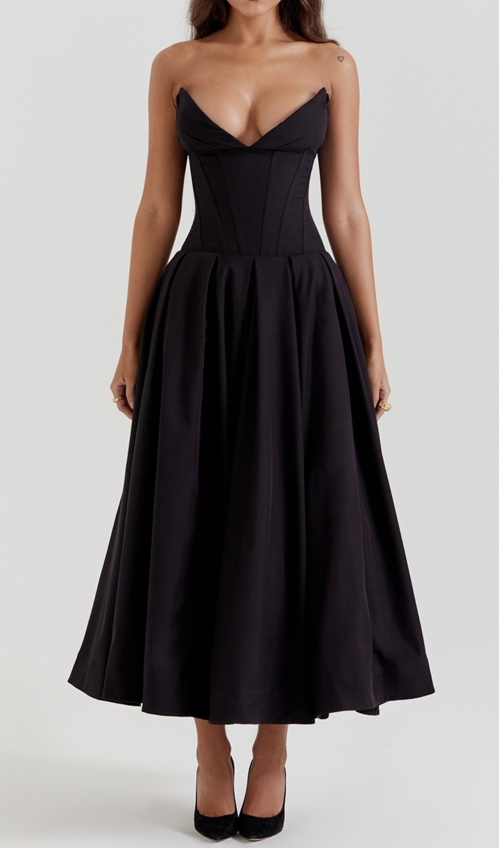 Fashionslee Women Devani Black Strapless Corset Midi Dress
